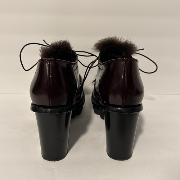 AGL Dark Burgundy Tie Heels with Fur Tongue - Picture 4 of 6